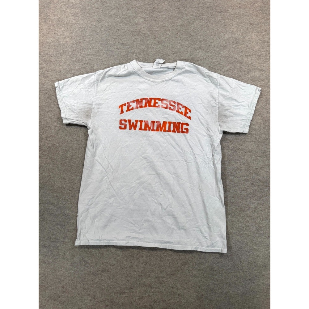 Gildan Tennessee Swimming Graphic T Shirt Mens Medium White Cotton Short Sleeve